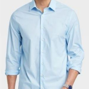 Men’s button up blue dress shirt.